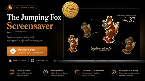 The Jumping Fox: screensaver with a jumping fox, clock and date