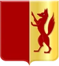 Former municipal coat of arms of Ter Aar: a red, climbing fox on gold, beside a red field